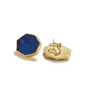 Lapis Slice Stud Omega Earrings