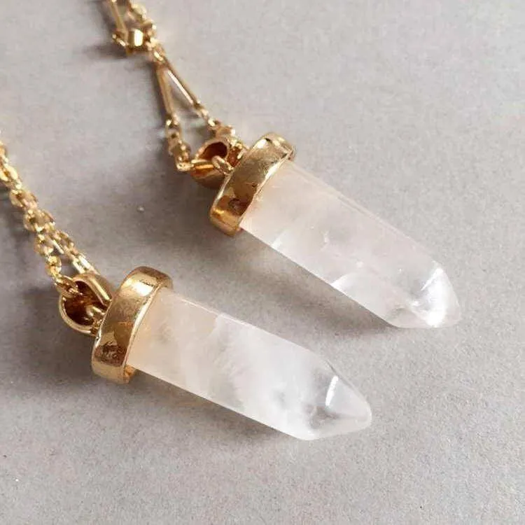 Layered Crackled Quartz Stones Dot Pendant Necklace Gold