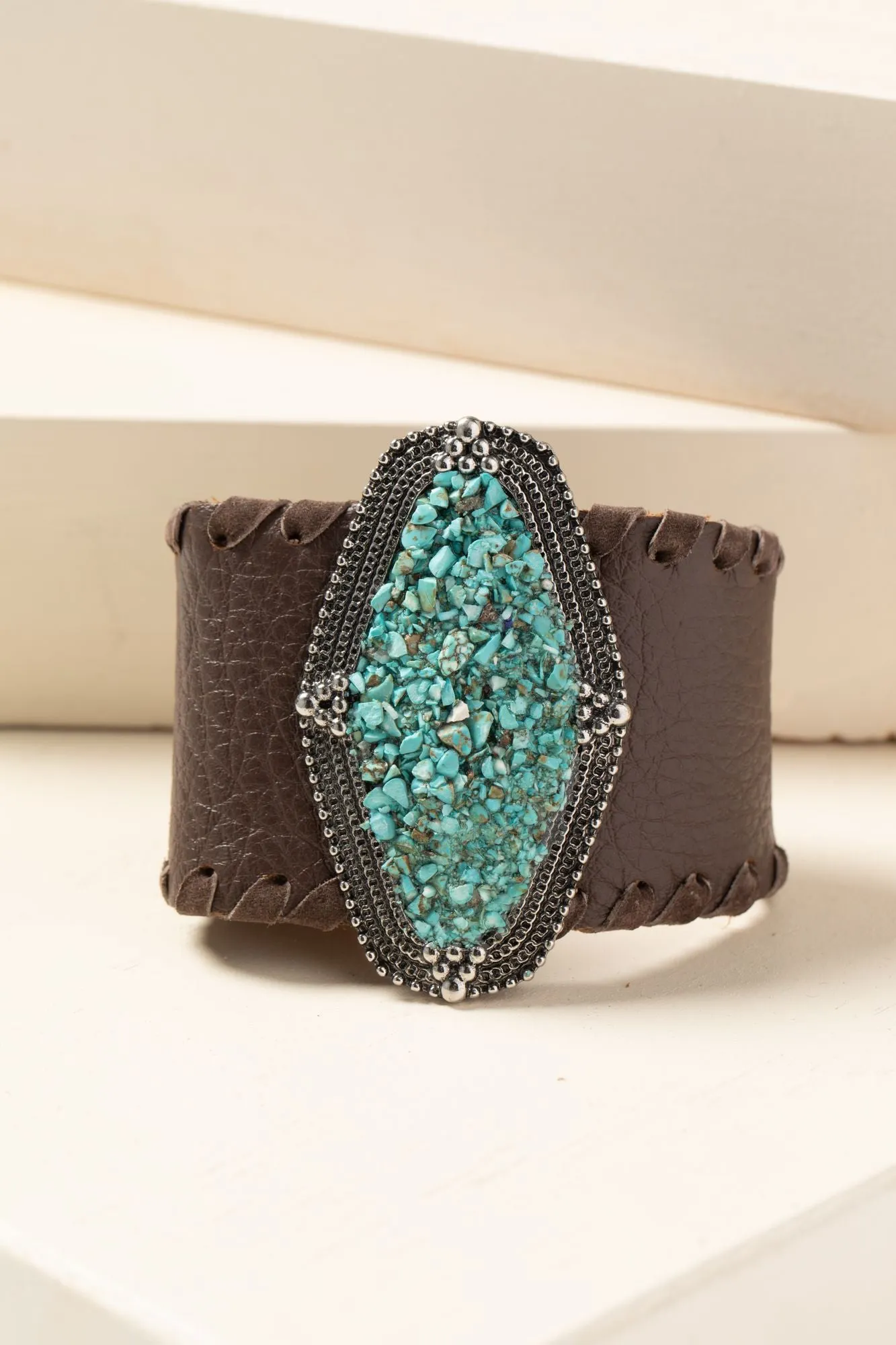 Leather And Gem Cuff Bracelet