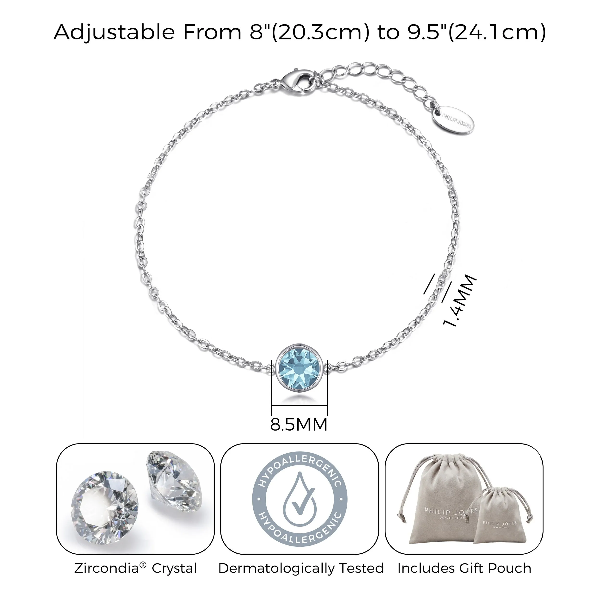 Light Blue Crystal Anklet Created with Zircondia® Crystals