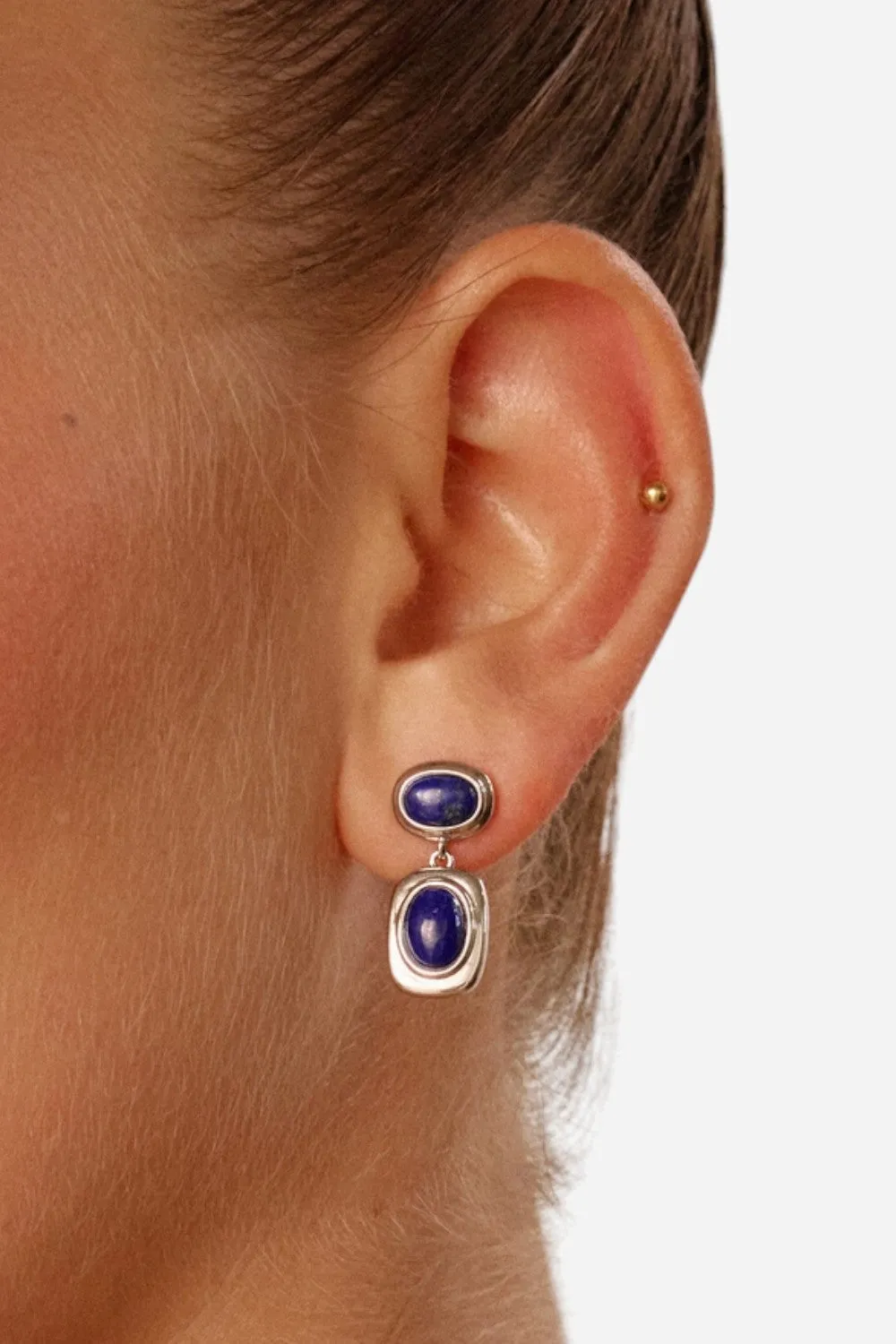 LUV AJ Lapis Double Studs in Silver