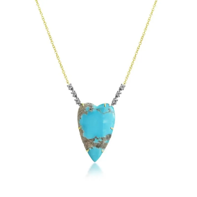 Meira T Turquoise   Heart Necklace Diamonds and Yellow Gold