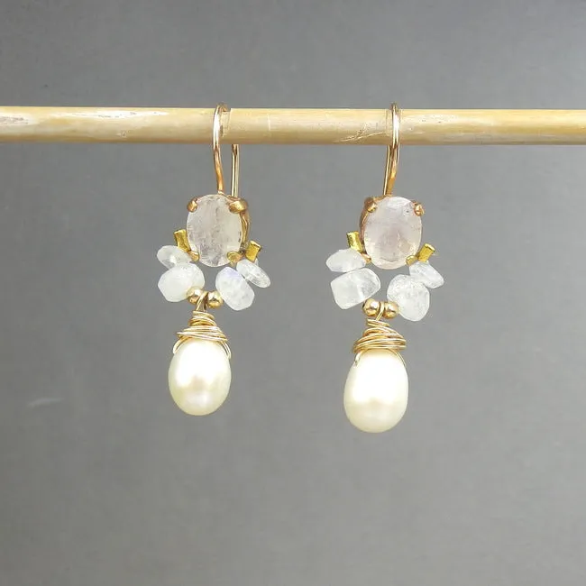 Moonstone Pearl Angel Earrings