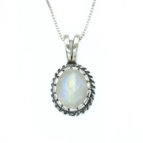 Moonstone Vintage Necklace - June Birthstone Pendant - Solitaire Moonstone Necklace