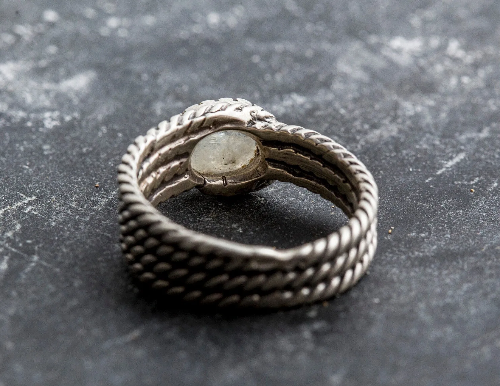 Moonstone Wide Band - Silver Twisted Ring - Natural Moonstone Ring