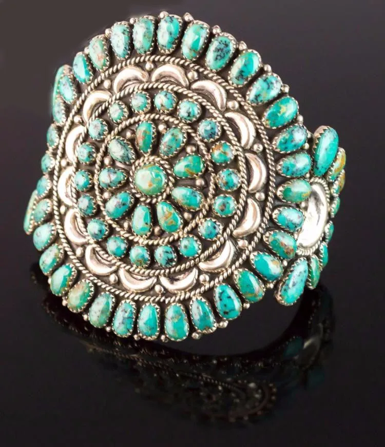 Native American Sterling Silver and Turquoise Cuff Bracelet by Jerry and Wilma Begay