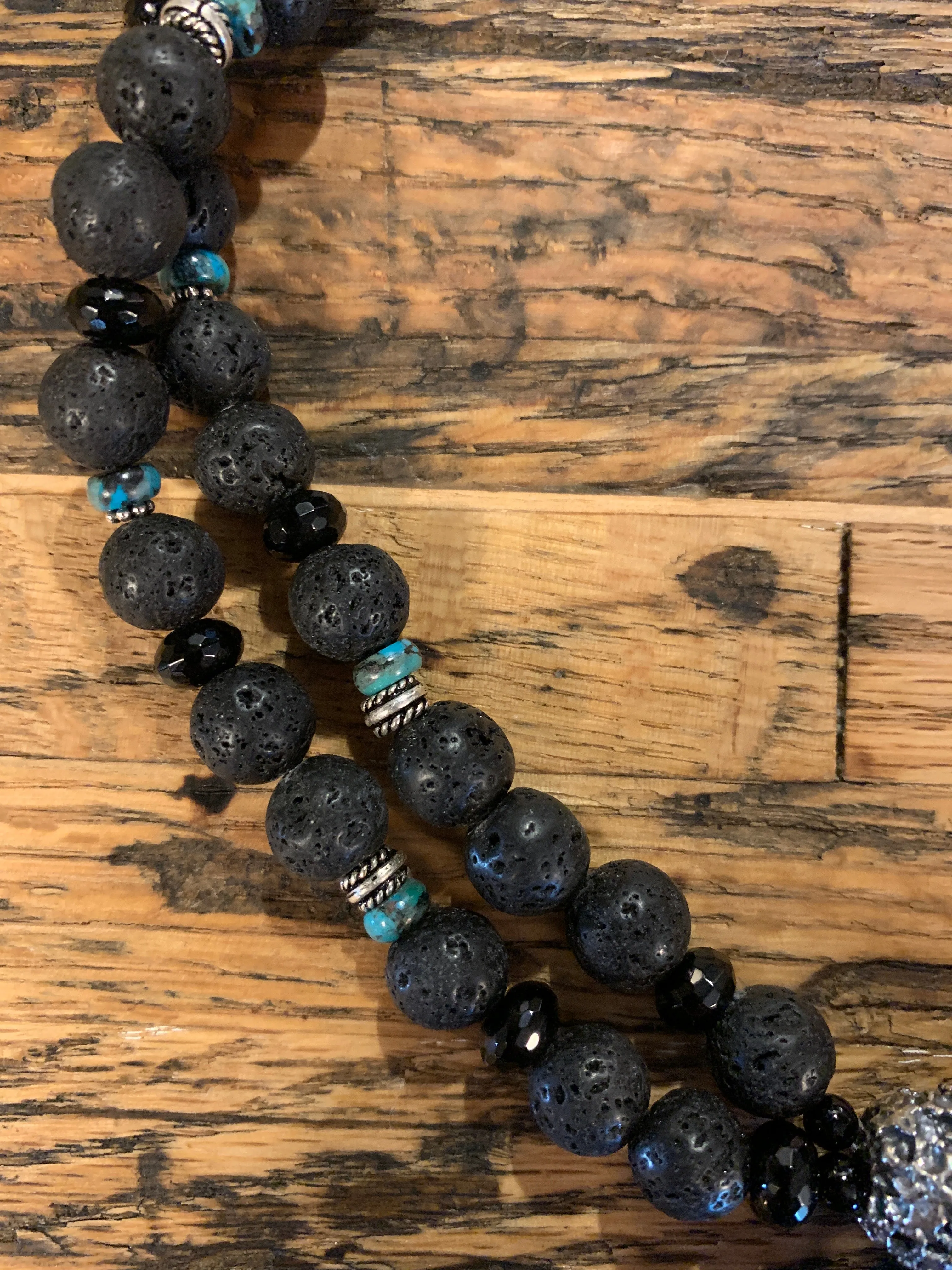 Necklace, Lava Cross Pendant with Two Strands of Lava Beads, 287A - Sale!