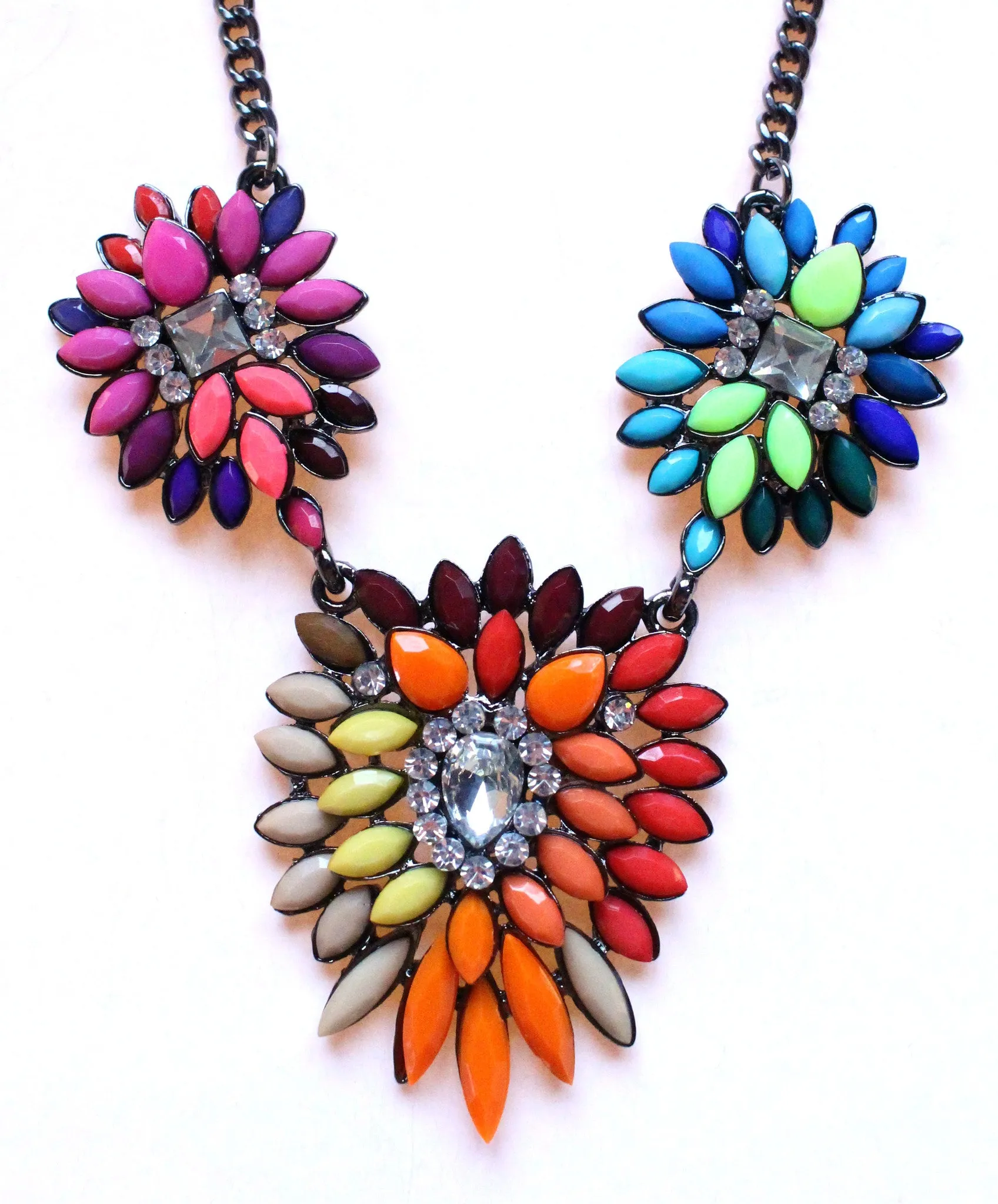 Neon Leaves Statement Necklace- Neon Multi