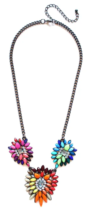 Neon Leaves Statement Necklace- Neon Multi