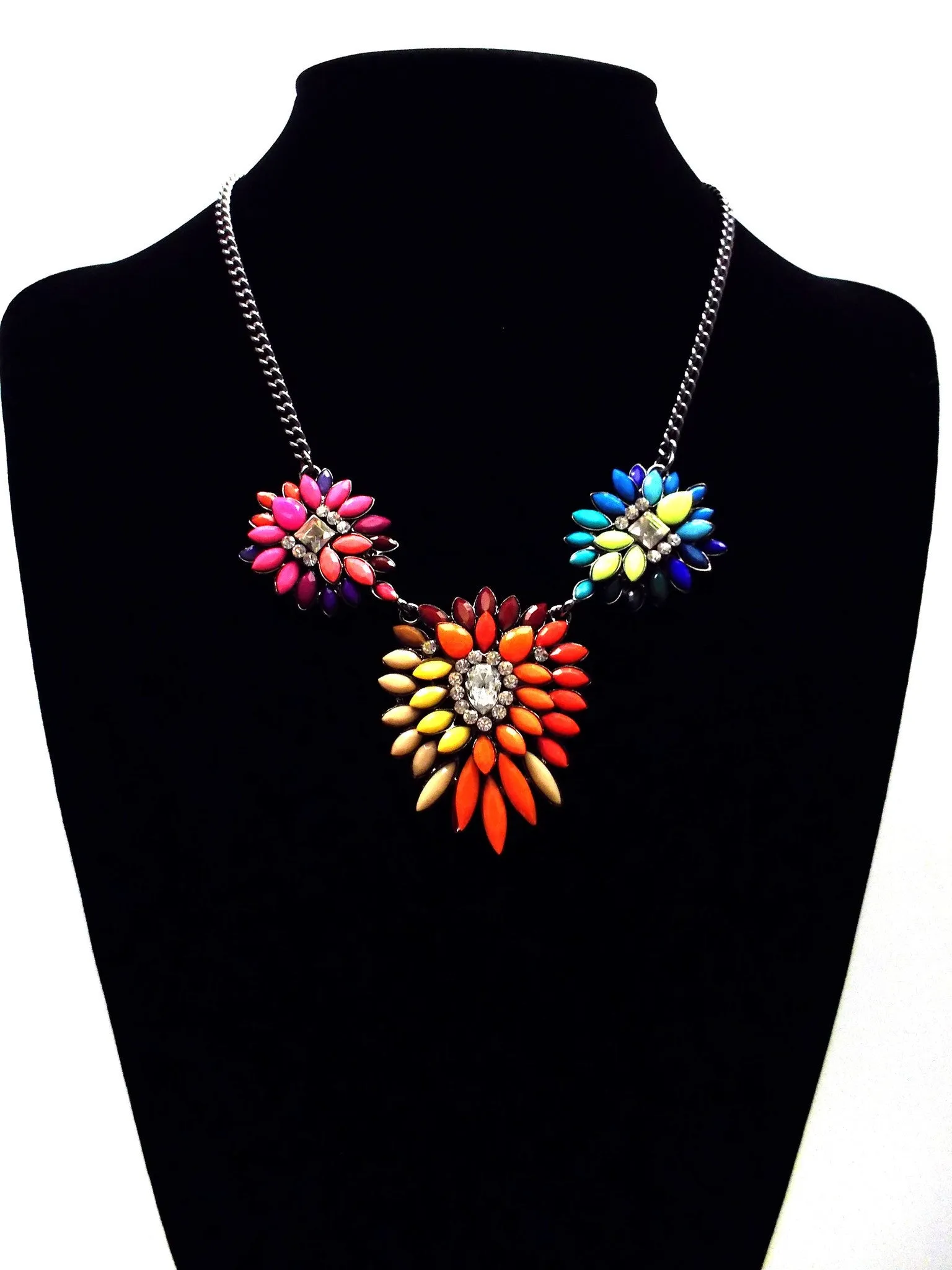 Neon Leaves Statement Necklace- Neon Multi