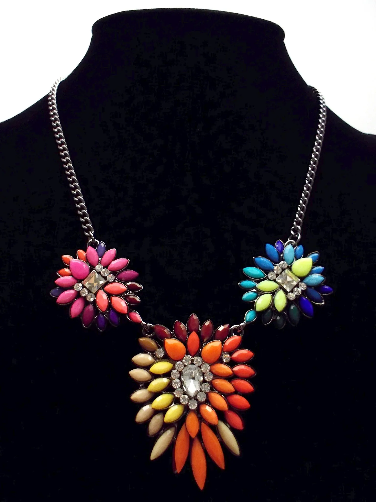 Neon Leaves Statement Necklace- Neon Multi