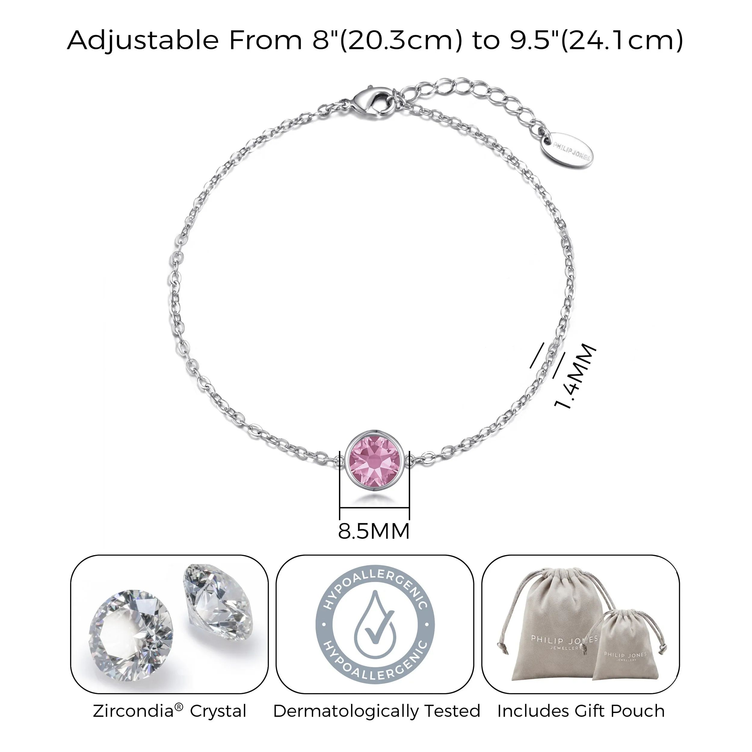 October (Tourmaline) Birthstone Anklet Created with Zircondia® Crystals