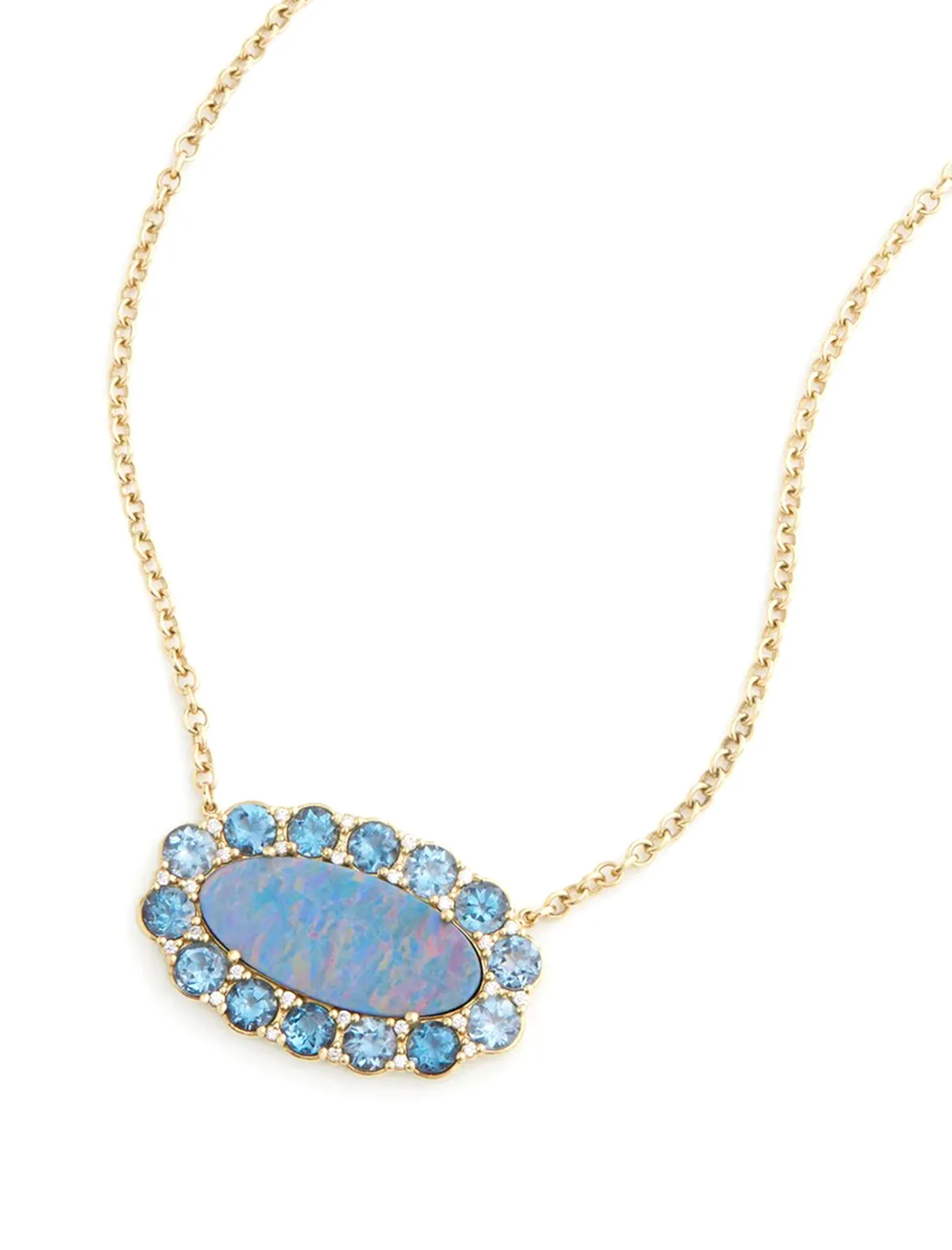 Opal, 18K Yellow Gold, Blue Topaz   Diamond Necklace