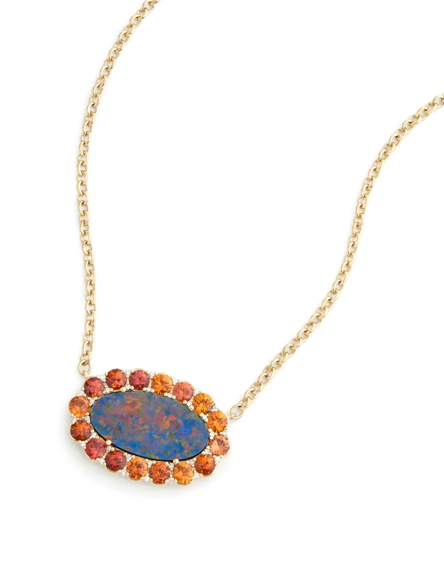 Opal, 18K Yellow Gold, Orange Sapphire   Diamond Necklace