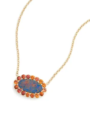 Opal, 18K Yellow Gold, Orange Sapphire   Diamond Necklace