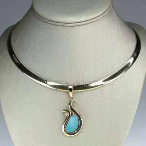 Opal & Diamond Freeform Pendant on 16" Reversible Omega Chain in 14K Gold