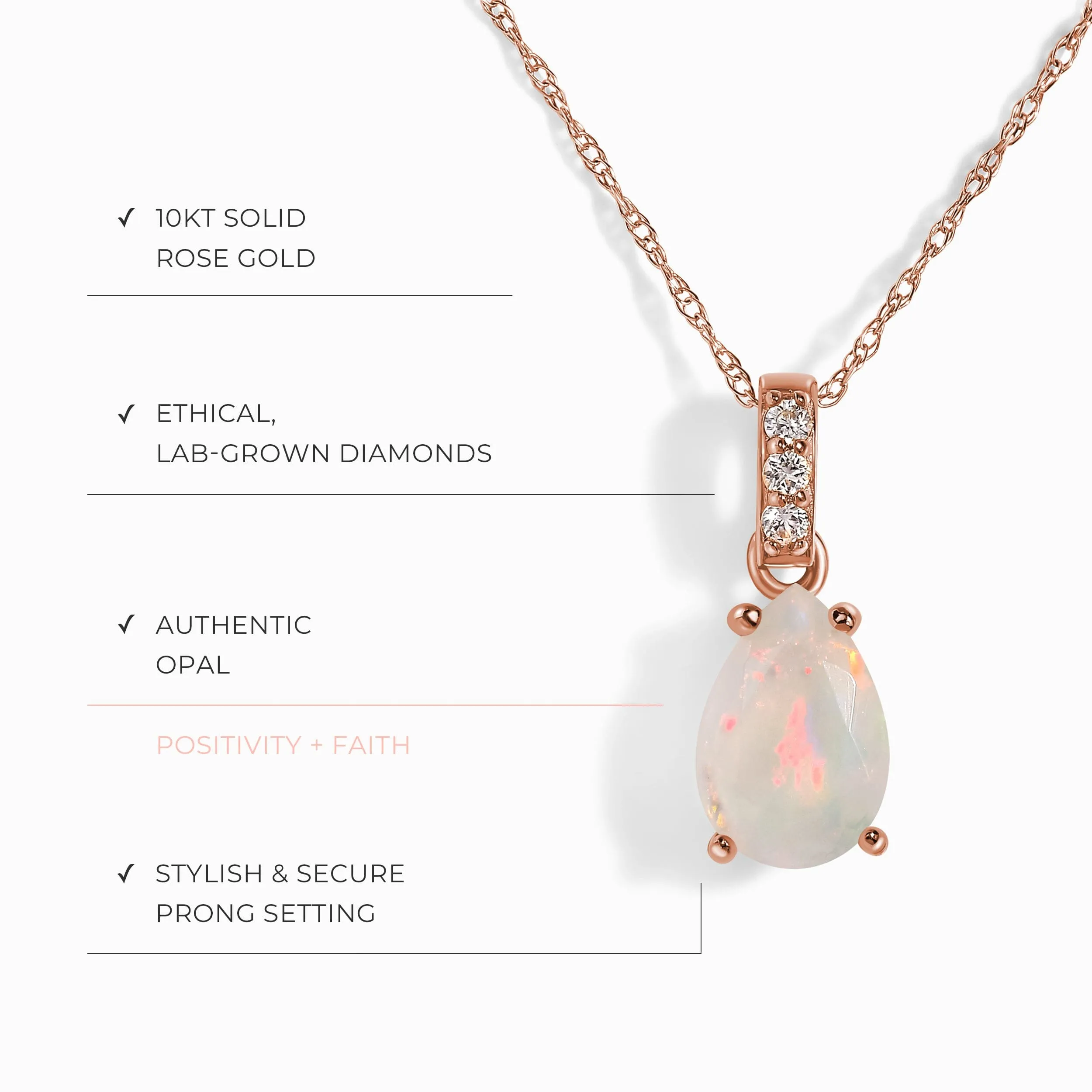 Opal Lab Diamond Necklace Sway - October Birthstone