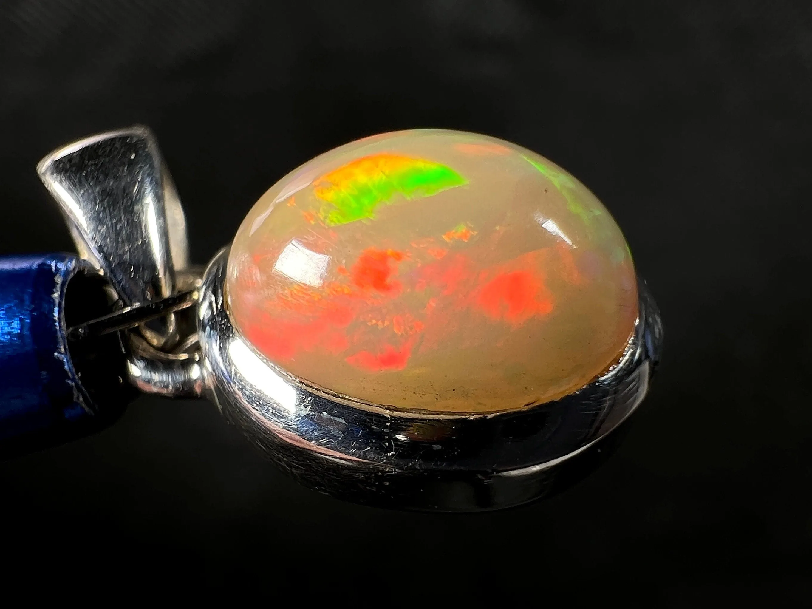 OPAL Pendant - Sterling Silver, 9x11mm Oval Cabochon - Birthstone Jewelry, Opal Cabochon Necklace, Welo Opal, 50946