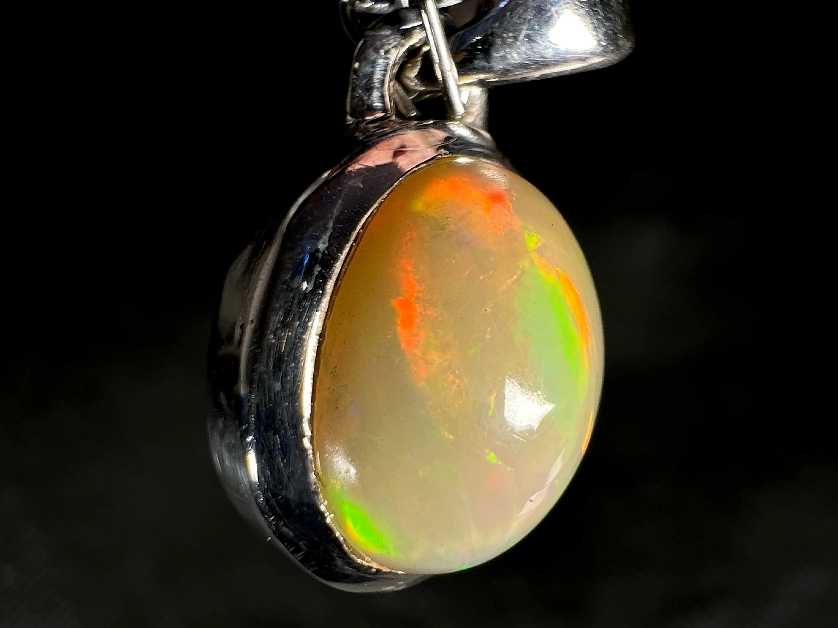 OPAL Pendant - Sterling Silver, 9x11mm Oval Cabochon - Birthstone Jewelry, Opal Cabochon Necklace, Welo Opal, 50946