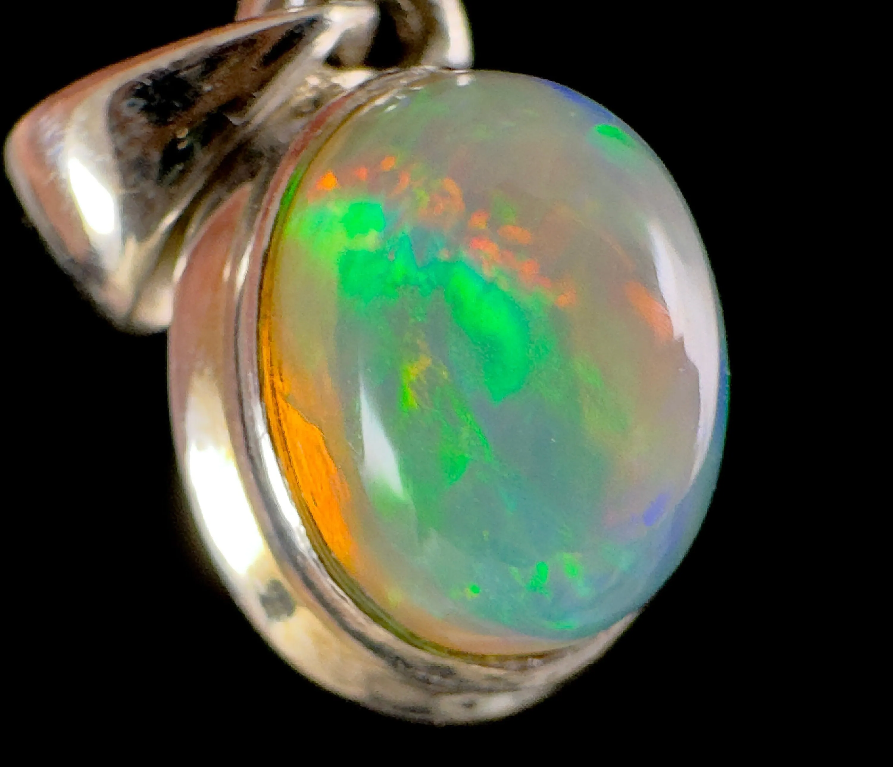 OPAL Pendant - Sterling Silver - Birthstone Jewelry, Opal Cabochon Necklace, Welo Opal, 54388