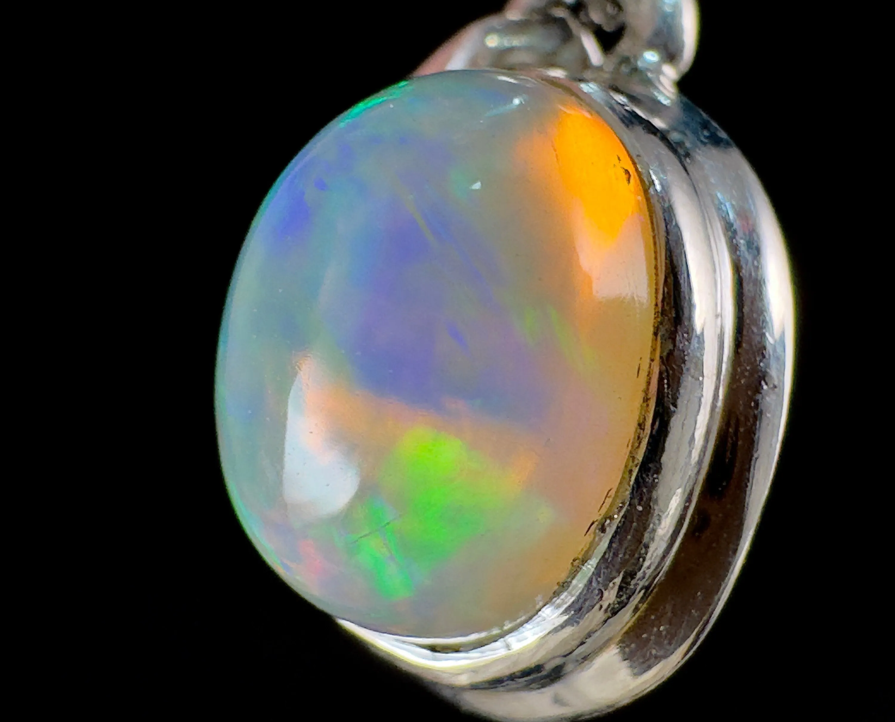 OPAL Pendant - Sterling Silver - Birthstone Jewelry, Opal Cabochon Necklace, Welo Opal, 54388