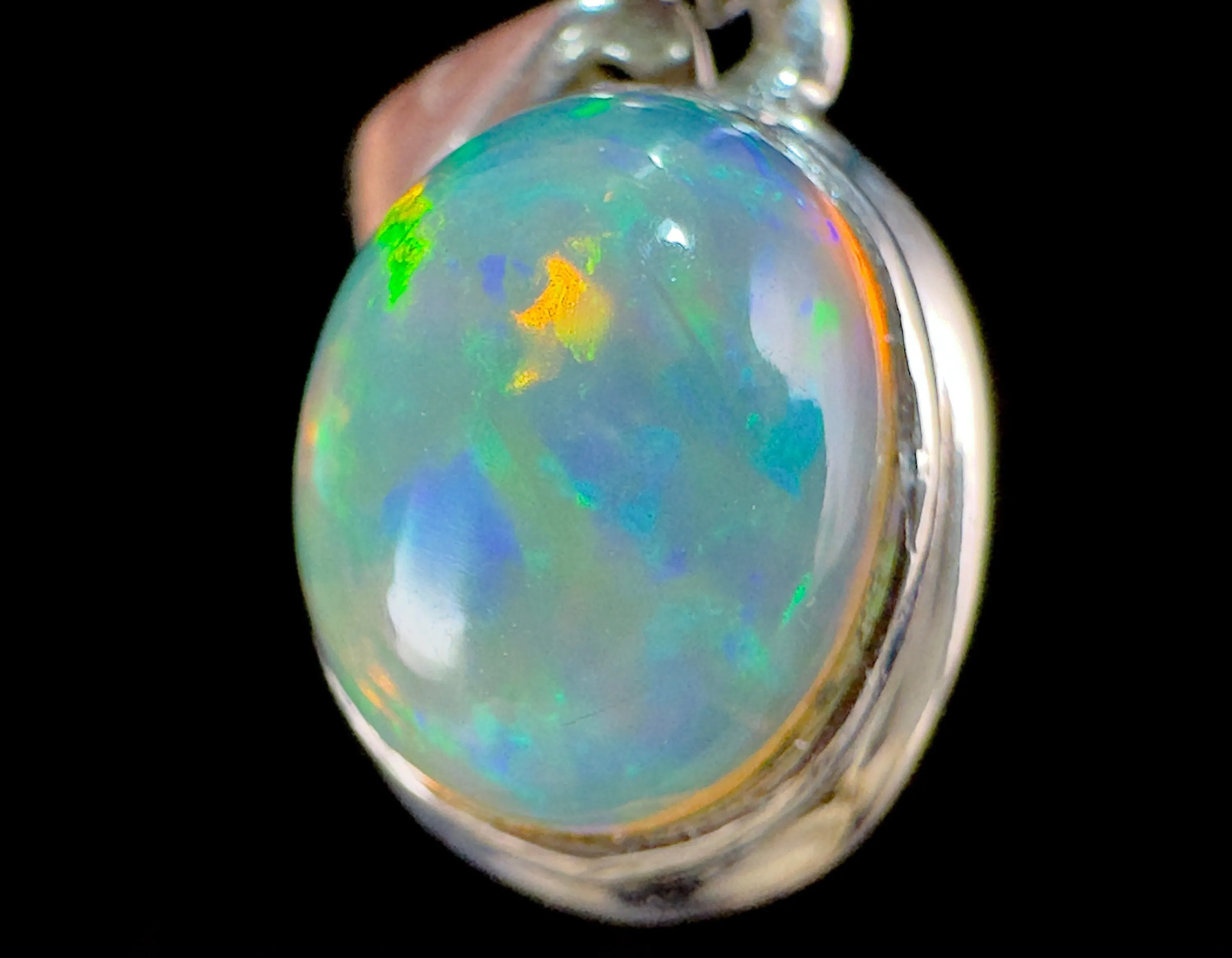 OPAL Pendant - Sterling Silver - Birthstone Jewelry, Opal Cabochon Necklace, Welo Opal, 54388