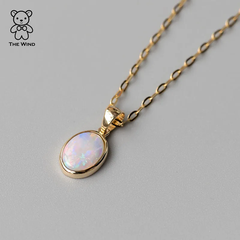 Oval Shaped Australian Solid Opal Necklace 18k Yellow Gold