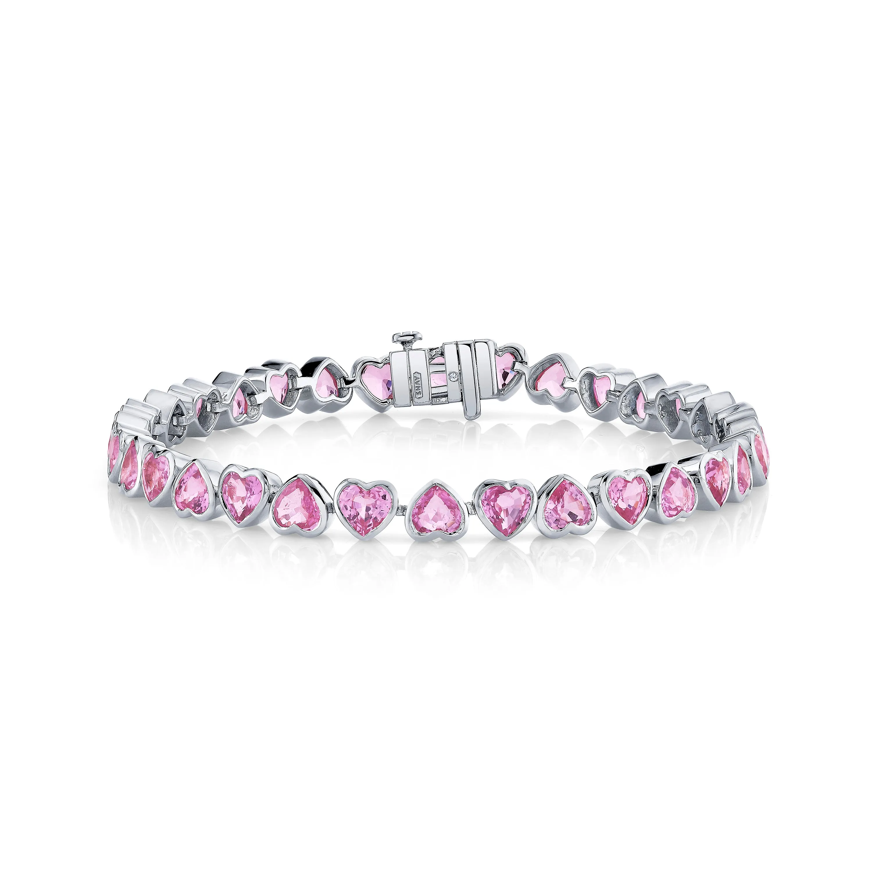 PINK SAPPHIRE BEZEL HEART TENNIS BRACELET