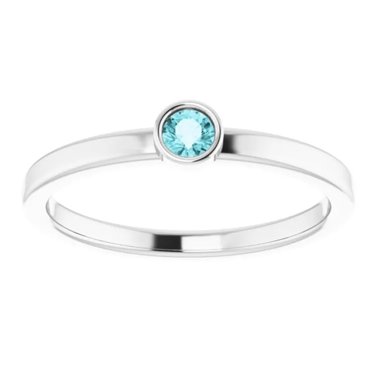 Platinum 3 mm Natural Blue Zircon Ring