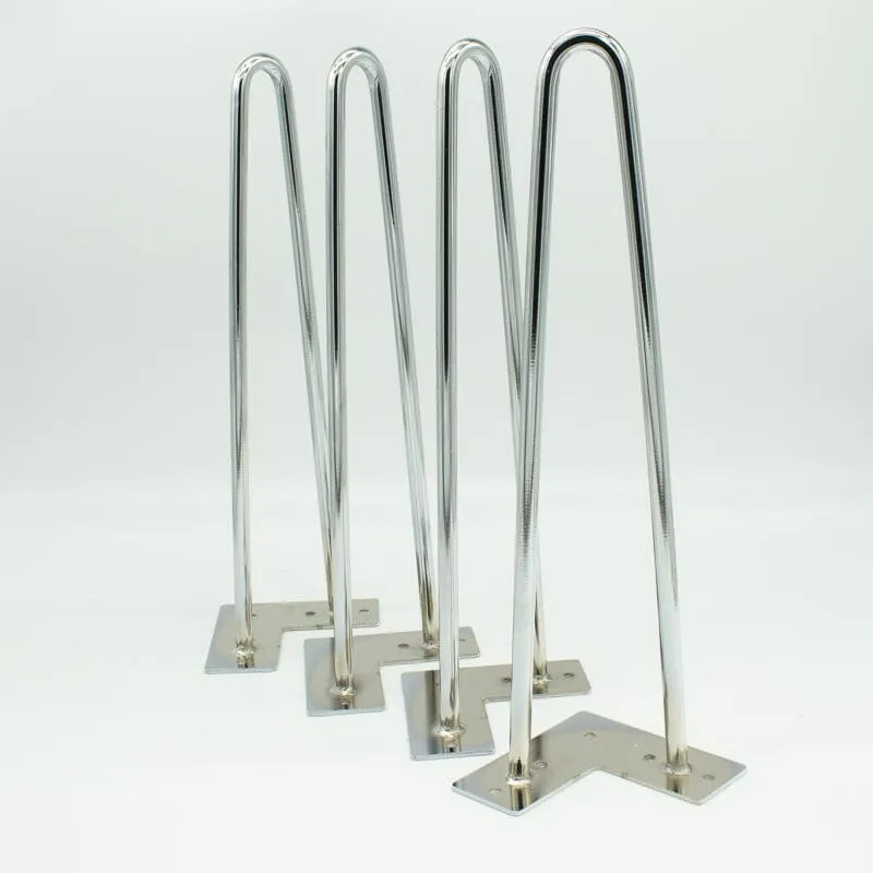 Premium Hairpin Table Legs 2 Rod 16" - Chrome Steel  - Set of 4