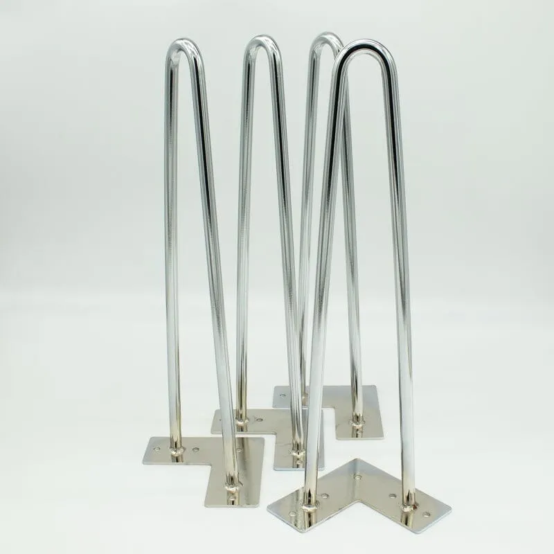 Premium Hairpin Table Legs 2 Rod 16" - Chrome Steel  - Set of 4