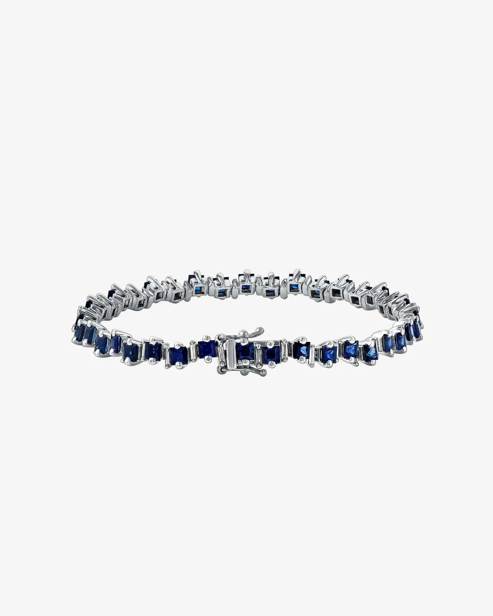 Princess Staggered Dark Blue Sapphire Tennis Bracelet