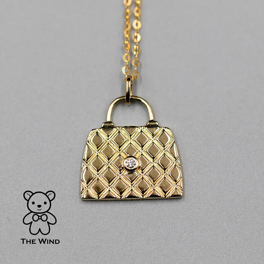 Purse Design Diamond Pendant Necklace 18K Yellow Gold