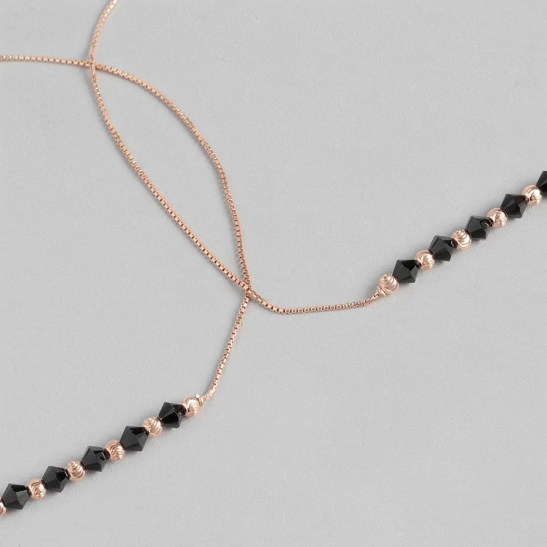 Radiant Beaded Bliss Rose Gold Plated 925 Sterling Silver Chain Anklet