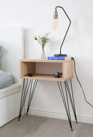 Retro Style Bedside Table With Hairpin Legs - Walnut