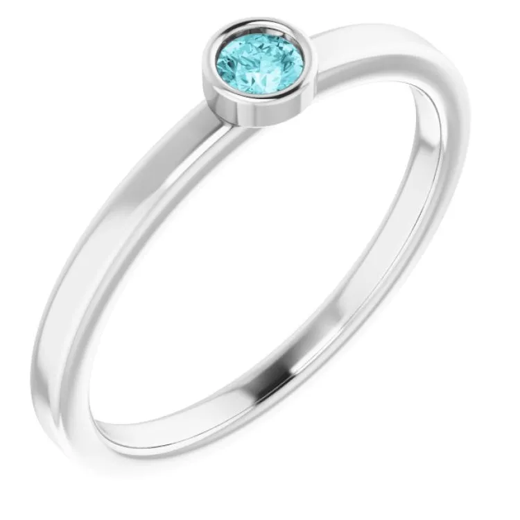 Rhodium-Plated Sterling Silver 3 mm Natural Blue Zircon Ring