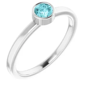 Rhodium-Plated Sterling Silver 4 mm Imitation Blue Zircon Ring