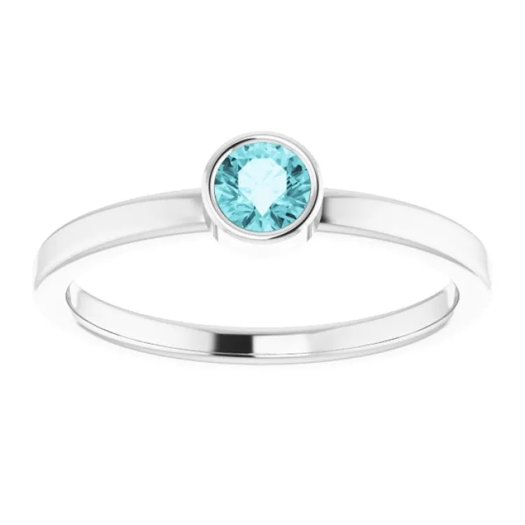 Rhodium-Plated Sterling Silver 4 mm Imitation Blue Zircon Ring