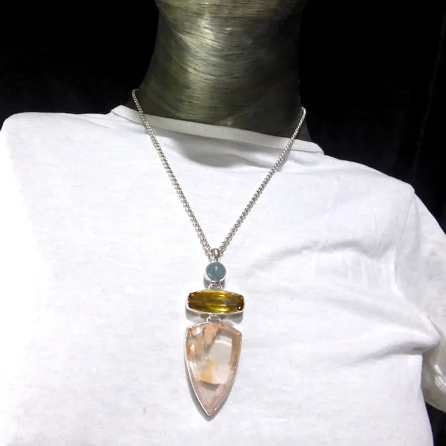 Rose Garden Quartz, Aquamarine & Natural Citrine 925 Silver k5