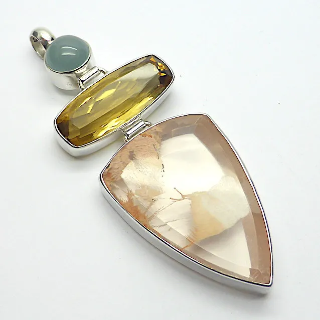 Rose Garden Quartz, Aquamarine & Natural Citrine 925 Silver k5