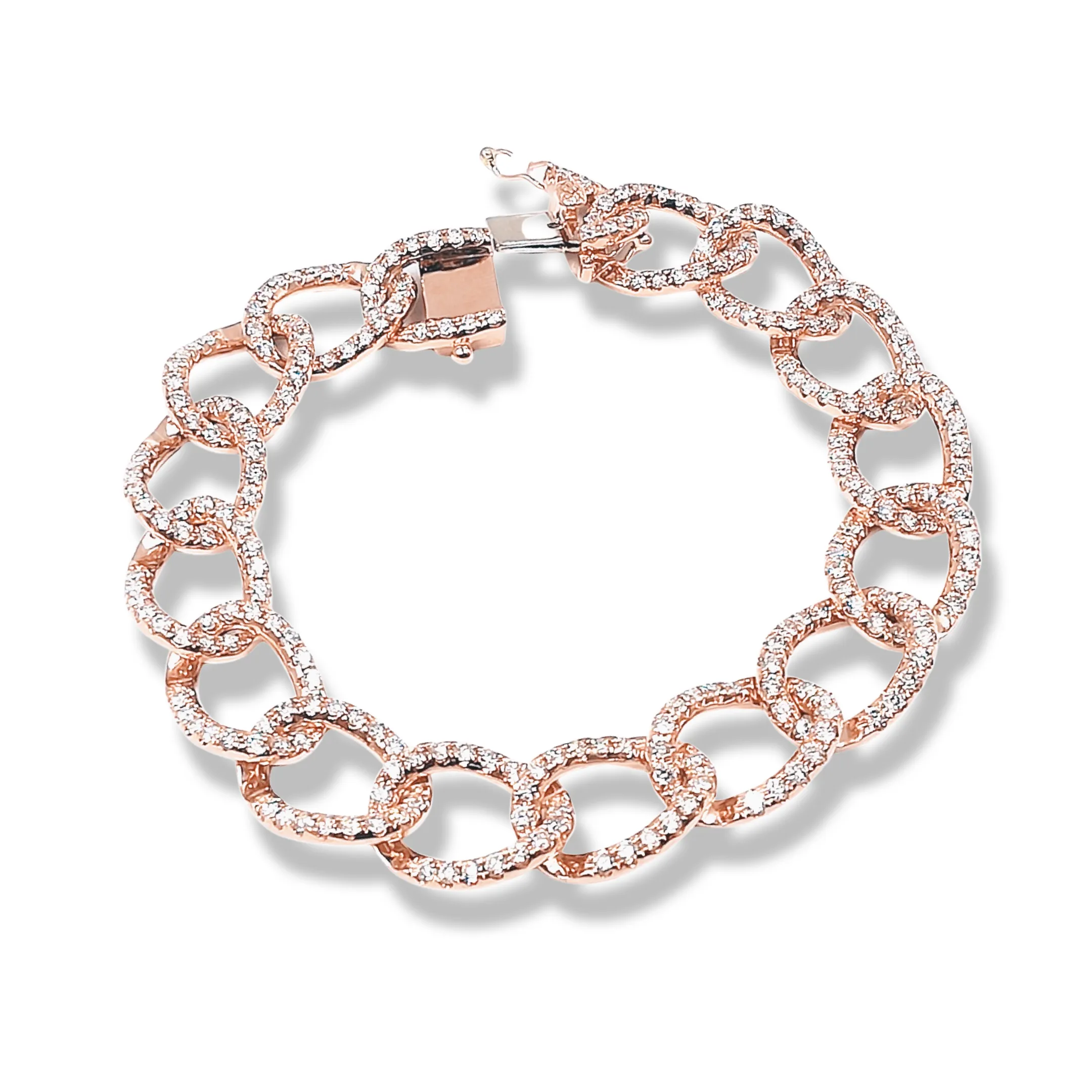 Rose Studded Cuban Link Diamond Bracelet 14kt