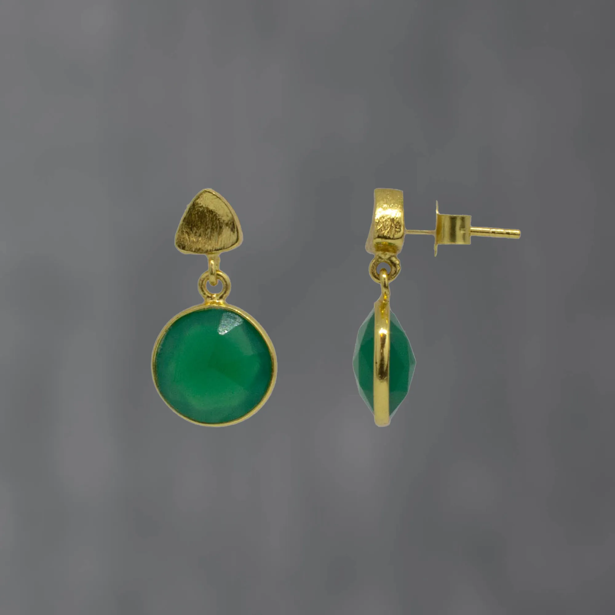 Round Gemstone and Brushed Gold Earrings