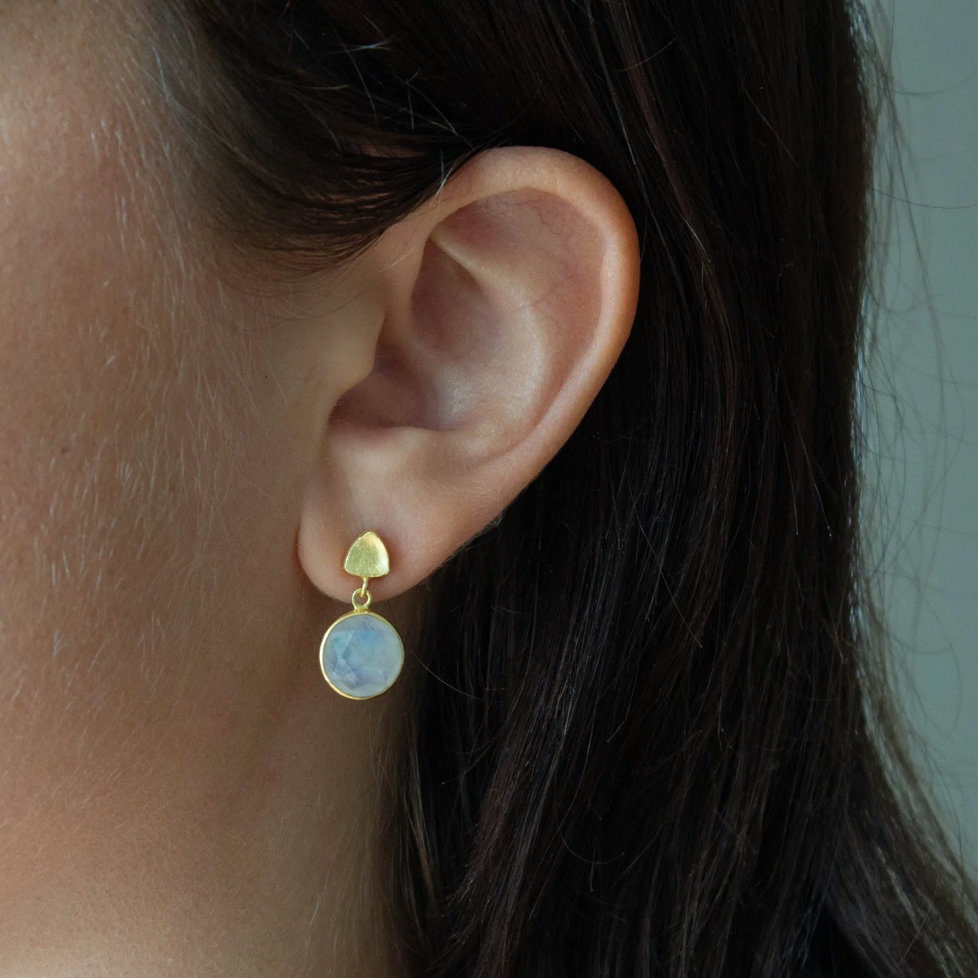 Round Gemstone and Brushed Gold Earrings