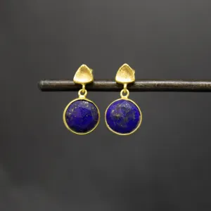 Round Gemstone and Brushed Gold Earrings