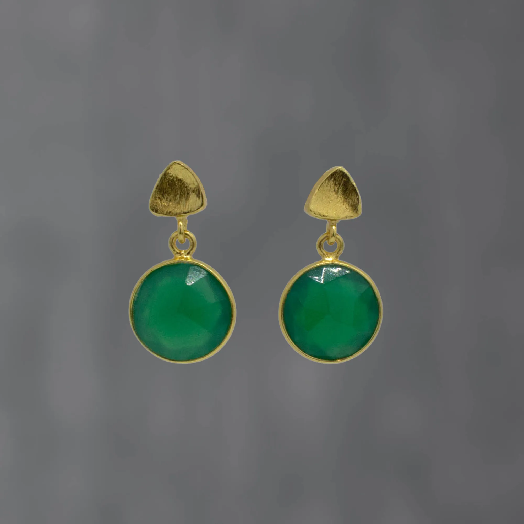 Round Gemstone and Brushed Gold Earrings