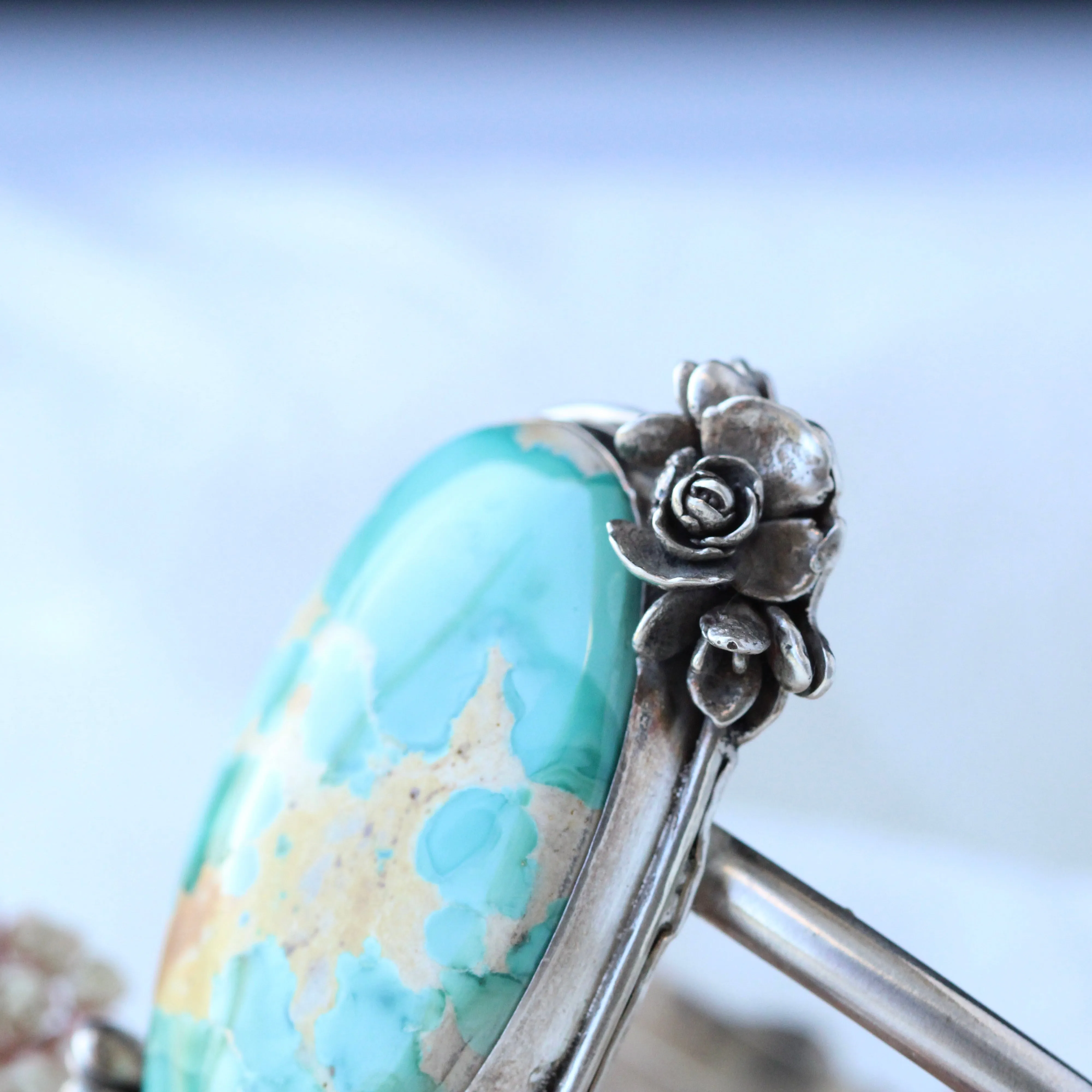 Royston Turquoise sterling and floral cuff bracelet