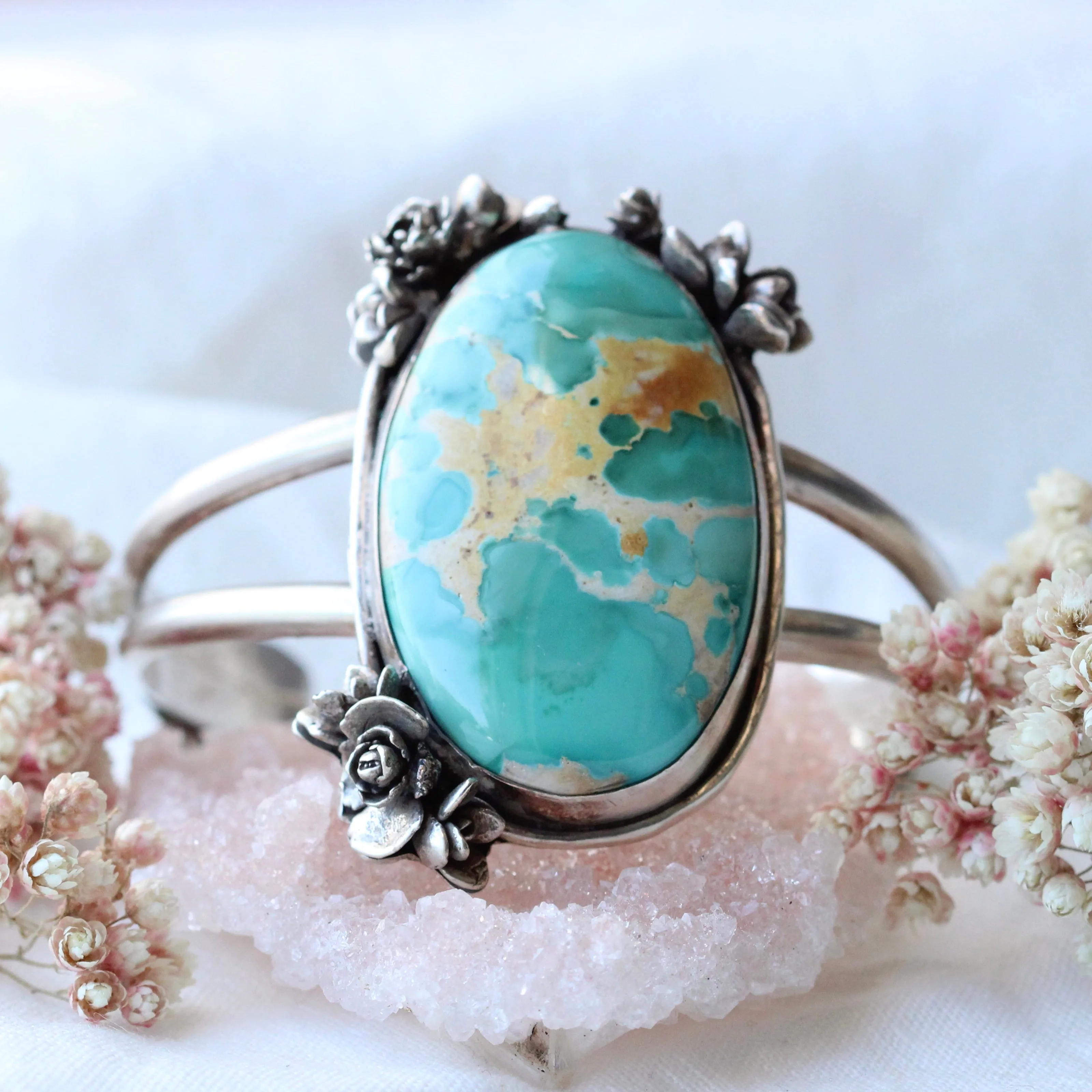 Royston Turquoise sterling and floral cuff bracelet