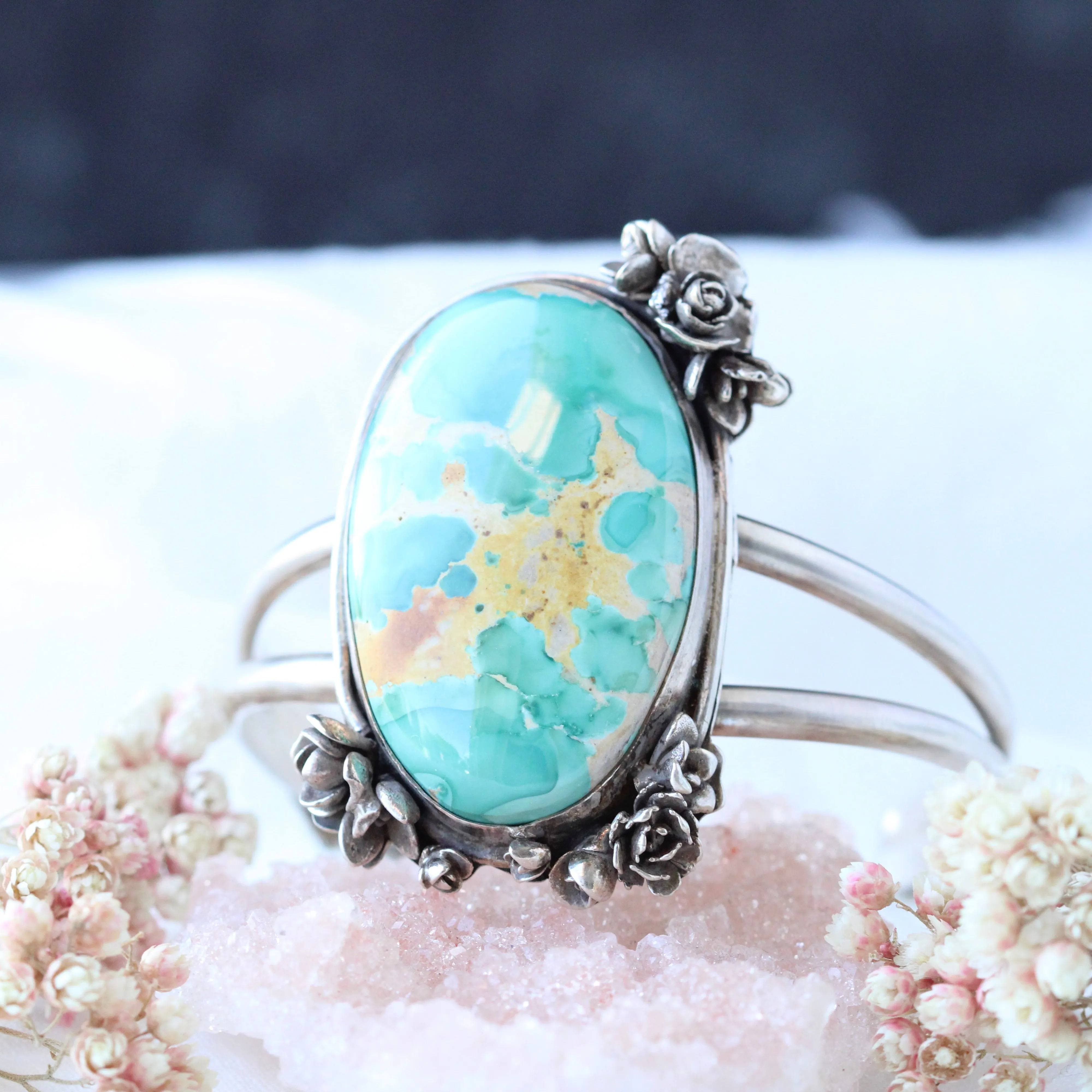 Royston Turquoise sterling and floral cuff bracelet