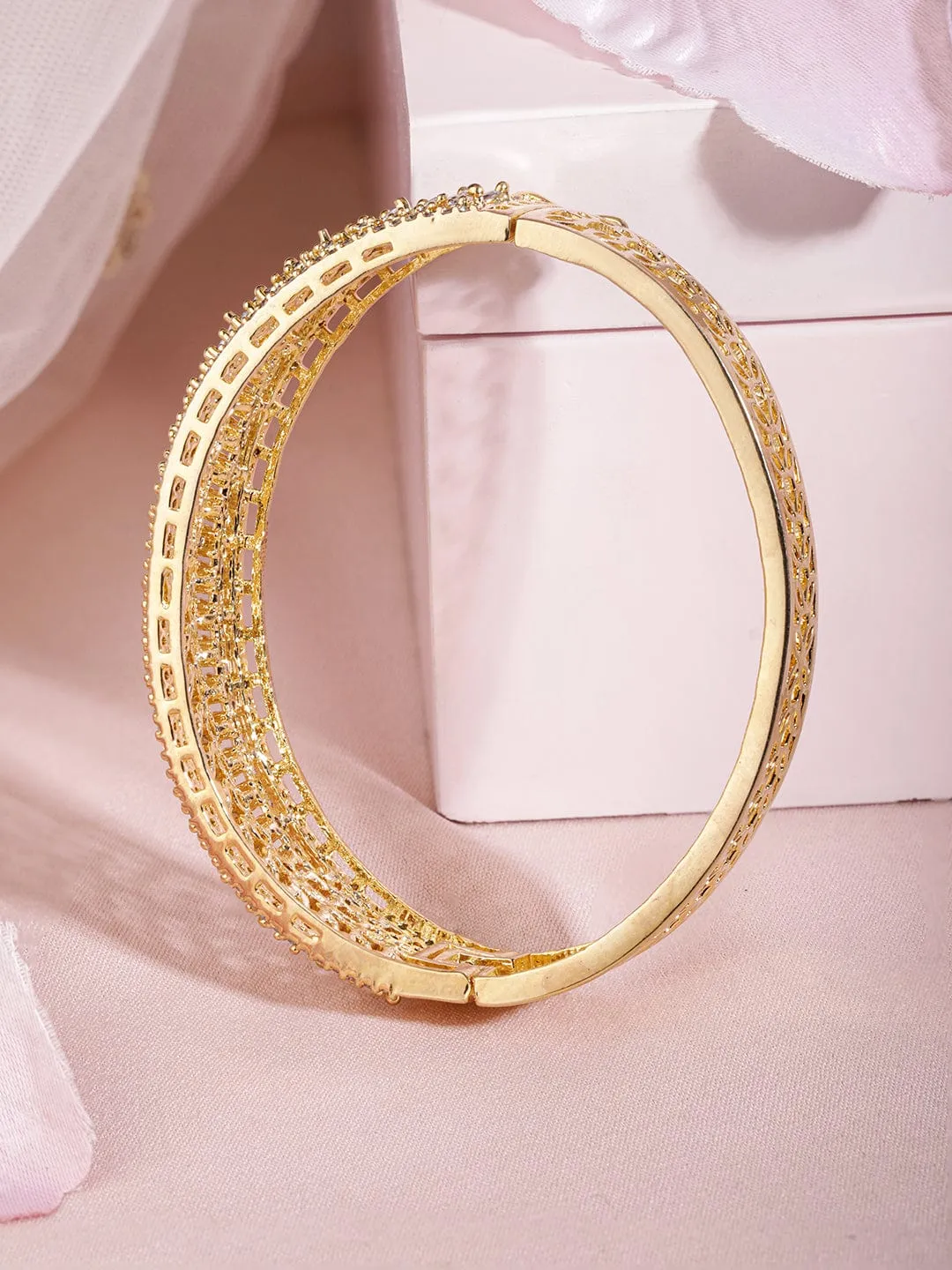 Rubans Gold-Plated Cubic Zirconia-Studded Bangle-Style Bracelet