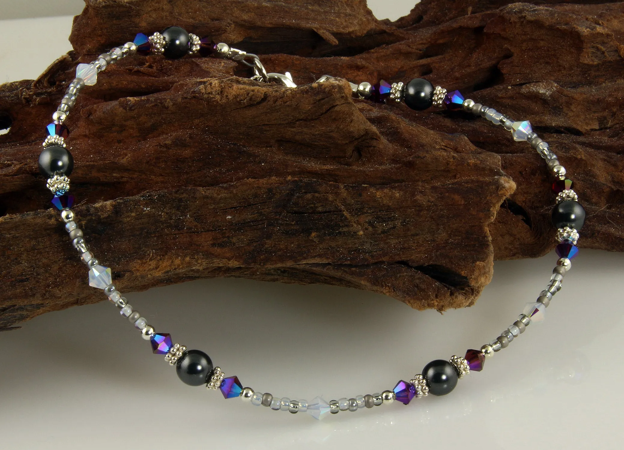 Shimmering Gray Crystal Beaded Anklet